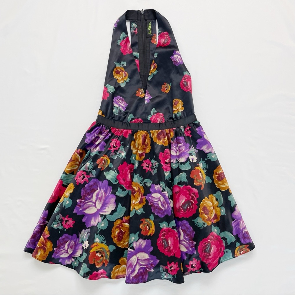 Sam Edelman Russian Romance Black Floral Halter Dress Fit & Flare Size 4
